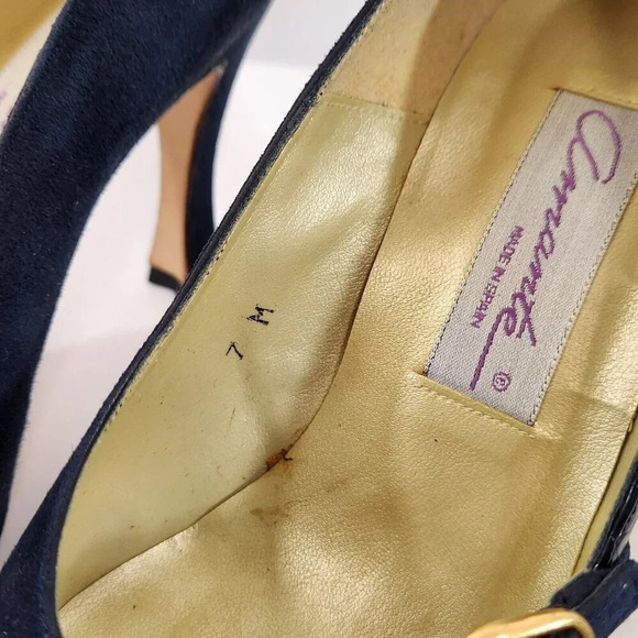 Amante Spain Dark Blue Suede Leather Heel Womens 7M Used With Shoe Bag - Picture 4 of 12